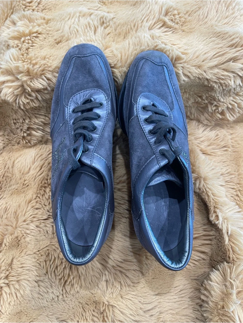 Hogan Gray Suede Wedge Lace-Up Sneakers
